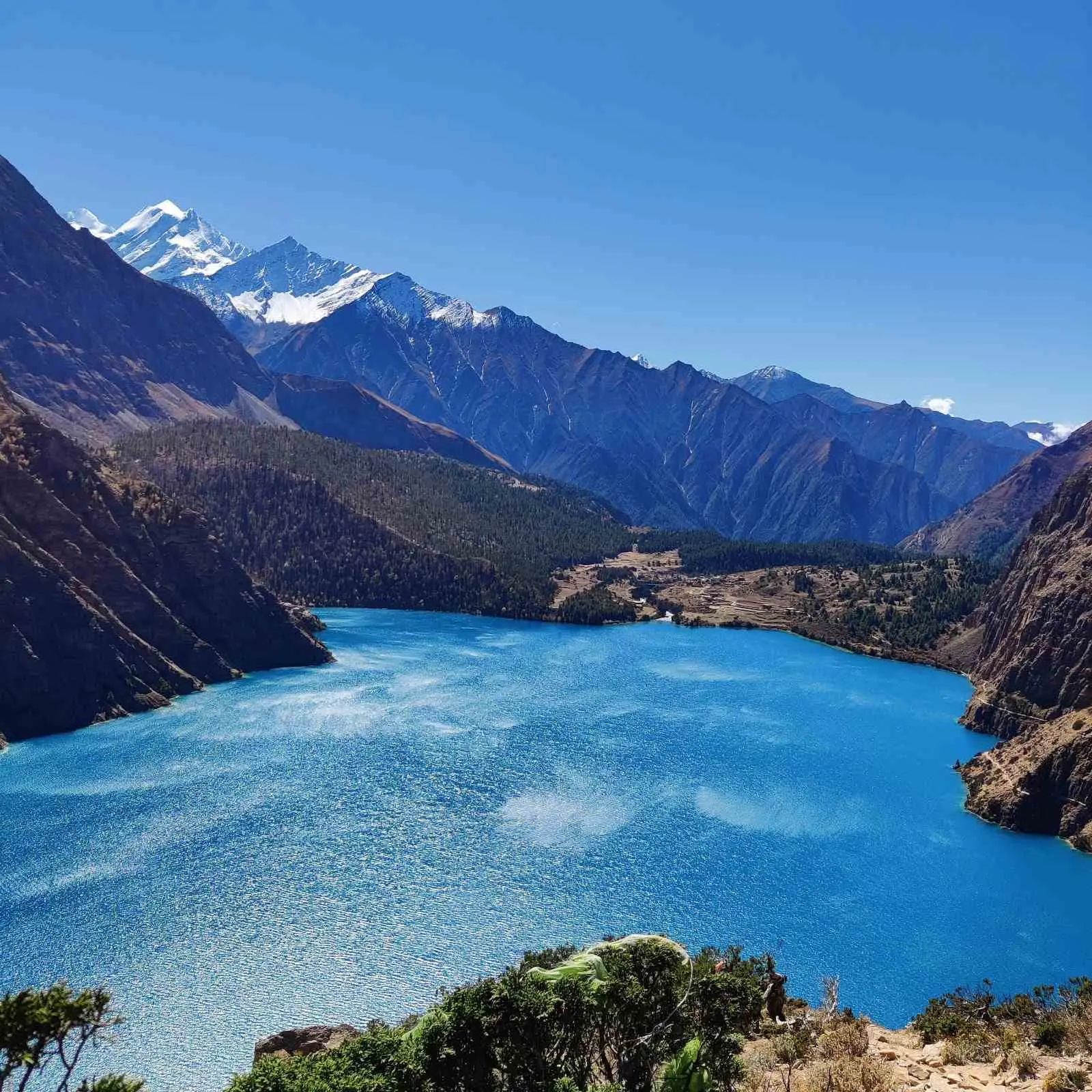 View of Shey Phoksundo Lake with mountains