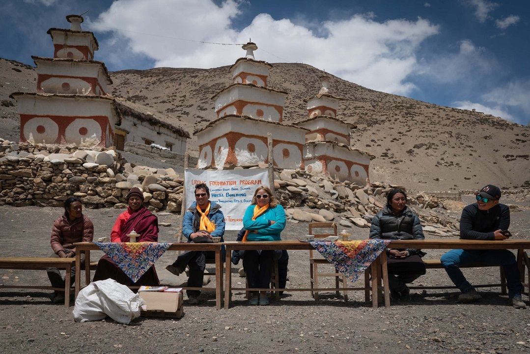 Stone houses and prayer flags